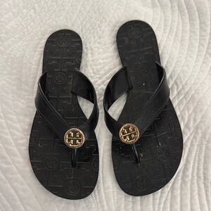 Tory Burch Black Sandals with Gold Emblem